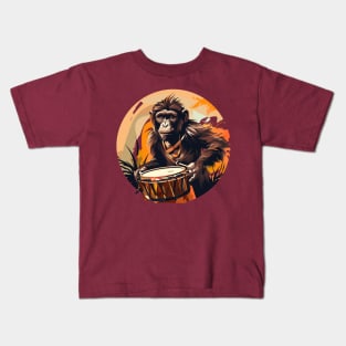 Monkey Playing Drums Kids T-Shirt